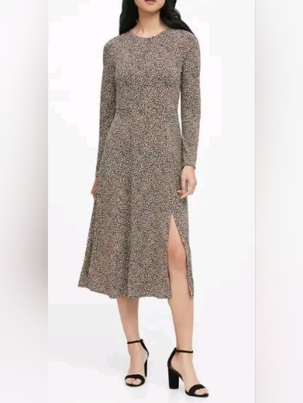 Banana Republic Leopard Print Fit And Flare Midi Dress Size Petite M